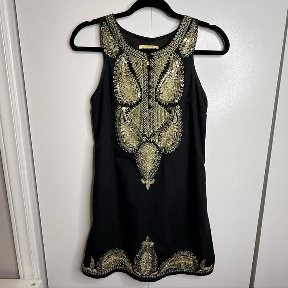 Free People Black Dress with Gold Embroidery and sequins size 2 - Picture 1 of 14